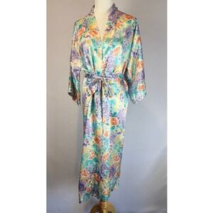 Vintage California Dynasty Kimono Robe Medium‎ Floral Satin Cover Up